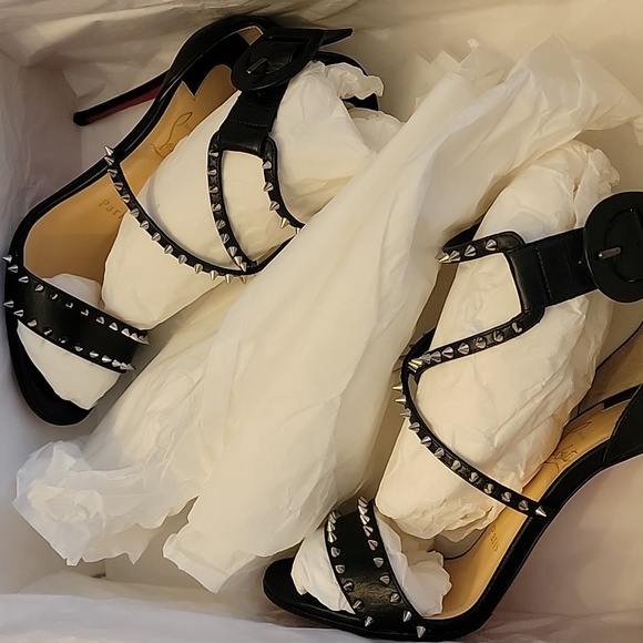 Christian Louboutin Black Choca Spikes 100 Kid Heels - Picture 16 of 16